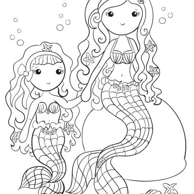 Kolorowanka z syrenkami - mama i córka - postaci z książki Szydełkowe Lale